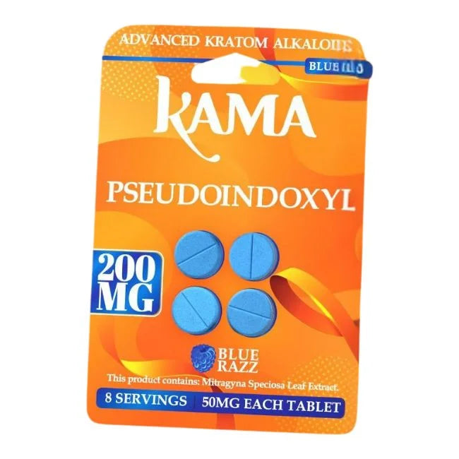 Blue Razz Kama Pseudo Kratom Tablets Advanced Alkanoids 50mg per tablet 4pk 200mg