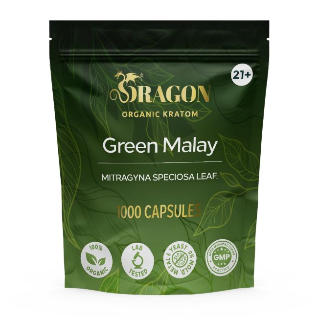 Green Malay Dragon Organic Kratom Capsules Bag 1000ct