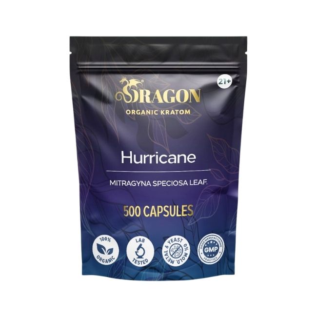 Hurricane Dragon Organic Kratom 500ct Capsules Bag