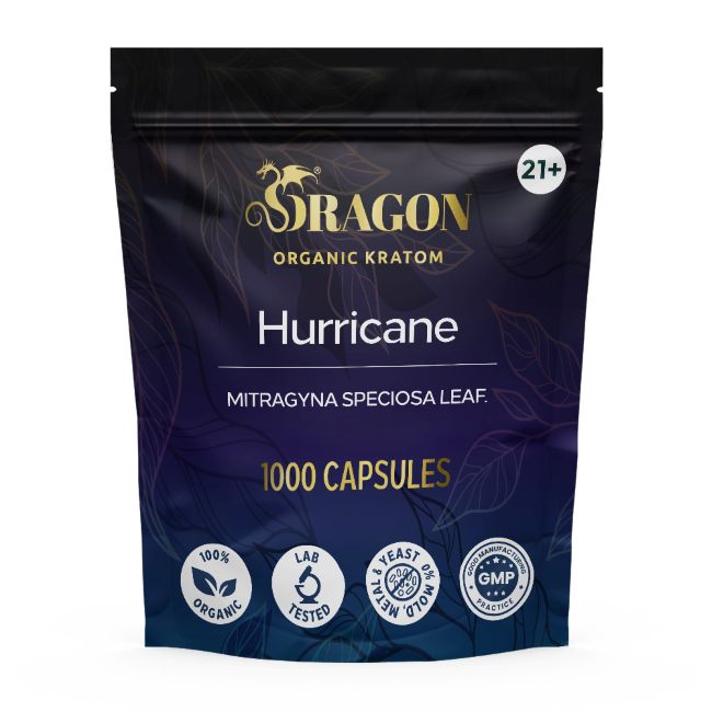 Hurricane Dragon Organic Kratom Capsules Bag 1000ct