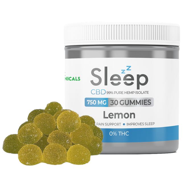 Lemon Sleep Think Botanicals CBD Gummies Jar 750mg 30 gummies
