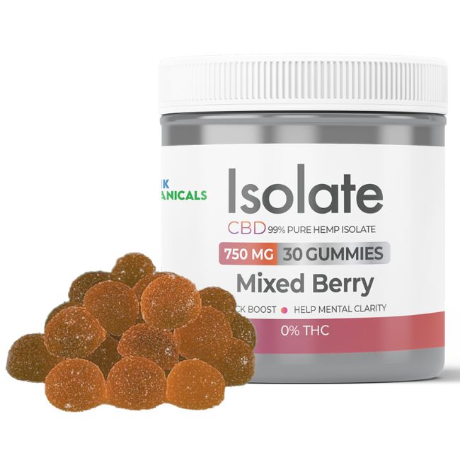Mixed Berry Isolate Think Botanicals CBD Gummies Jar 750mg 30 gummies