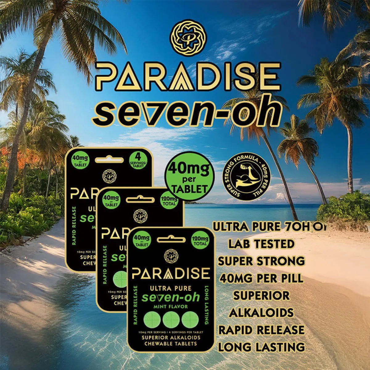 Paradise Ultra Pure 7 Hydroxy Kratom Tablets 120mg 3ct