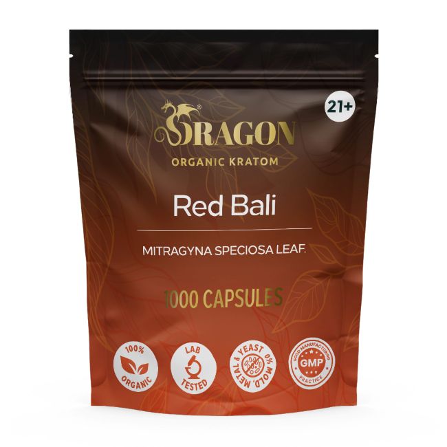 Red Bali Dragon Organic Kratom Capsules Bag 1000ct