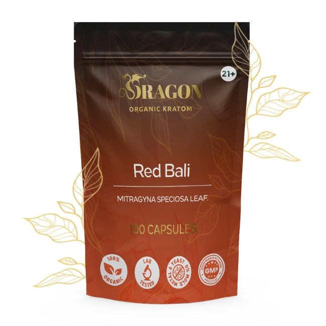 Red Bali Dragon Organic Kratom Capsules Bag 100ct
