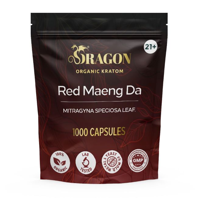 Red Maeng Da Dragon Organic Kratom Capsules Bag 1000ct