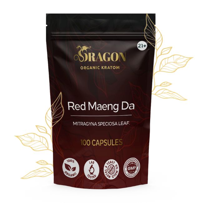 Red Maeng Da Dragon Organic Kratom Capsules Bag 100ct
