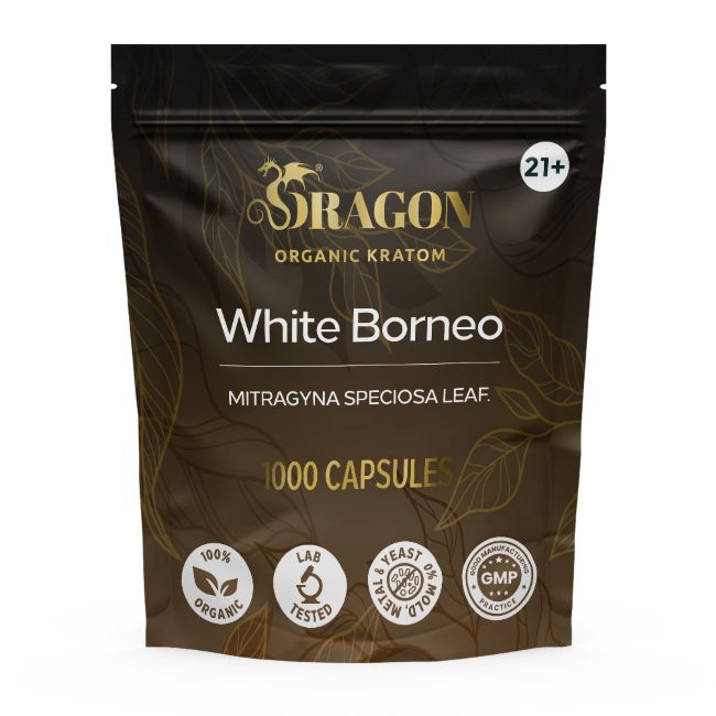White Borneo Dragon Organic Kratom Capsules Bag 1000ct