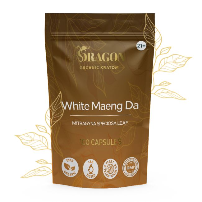 White Maeng Da Dragon Organic Kratom Capsules Bag 100ct