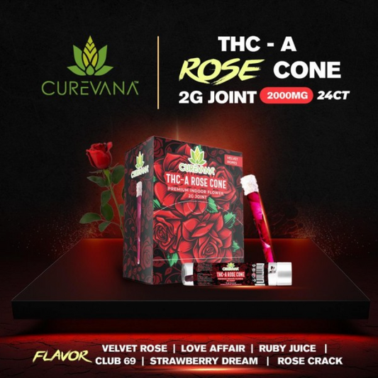 Curevana Premium THCA Rose Cone Pre Rolls | 2 Gram | 24 Count Per Jar