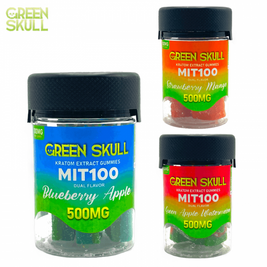 Green Skull Mit-100 Kratom Extract Gummy 500mg | 5 Count per Jar