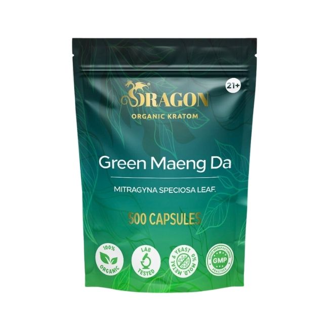 Green Maeng Da Dragon Organic Kratom 500ct Capsules Bag