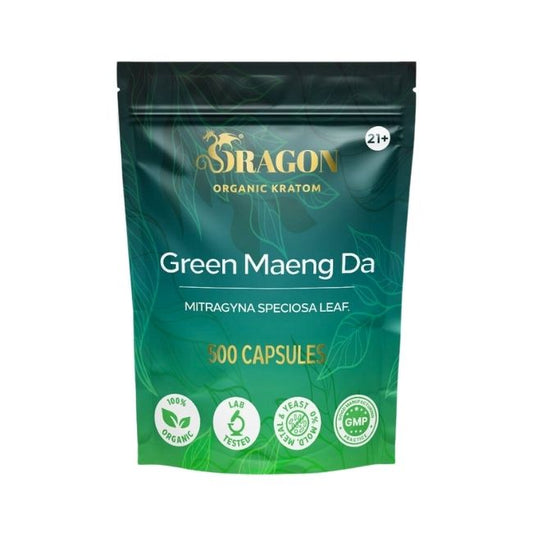 Green Maeng Da Dragon Organic Kratom 500ct Capsules Bag