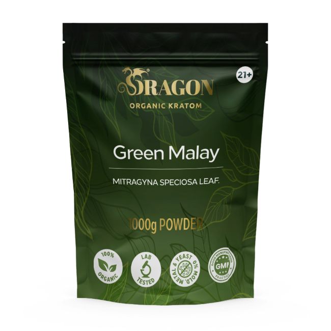 Green Malay Dragon Organic Kratom 1000gm Powder Bag