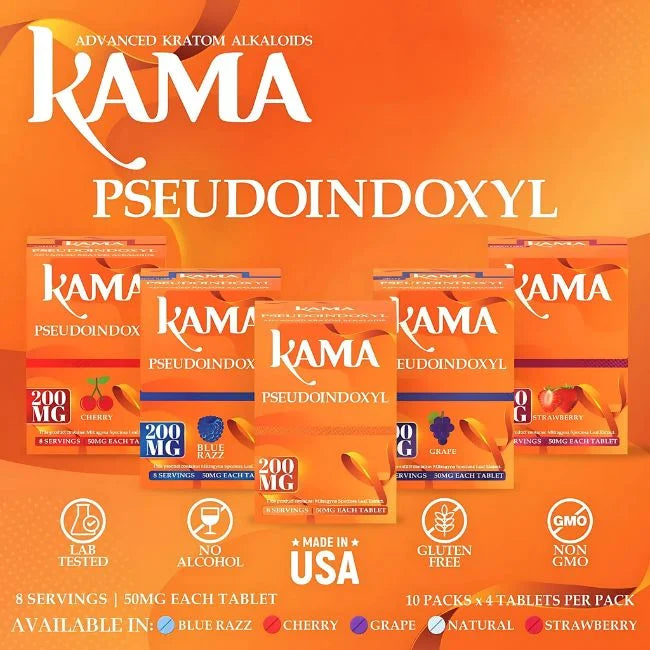 Kama Pseudo Kratom Tablets Advanced Alkanoids 50mg per tablet 4pk 200mg