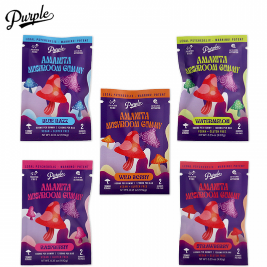 Purple Amanita Mushroom Gummies | 1200mg | 2 Count Per Pack