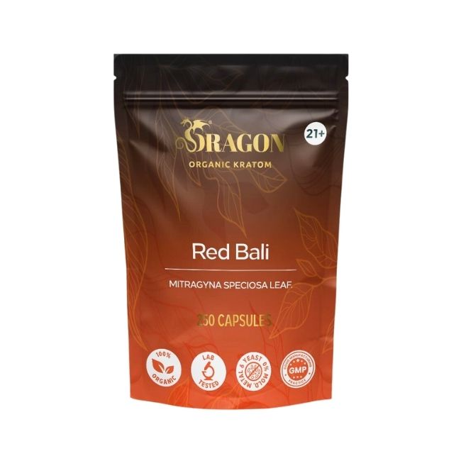 Red Bali Dragon Organic Kratom Capsules Bag 250ct