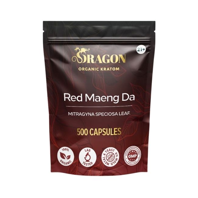 Red Maeng Da Dragon Organic Kratom 500ct Capsules Bag