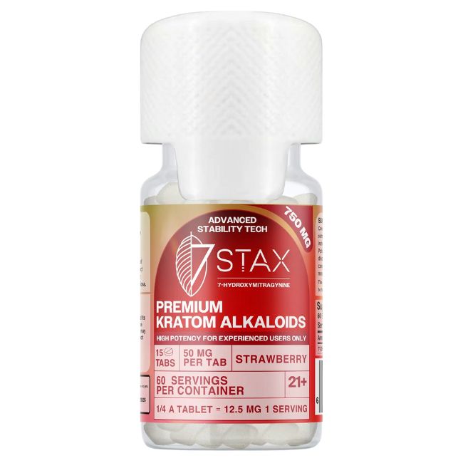 Strawberry Stax 7 Hydroxy Kratom Alkaloids Tablet 50mg 15ct