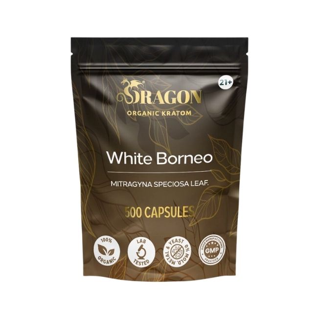 White Borneo Dragon Organic Kratom 500ct Capsules Bag
