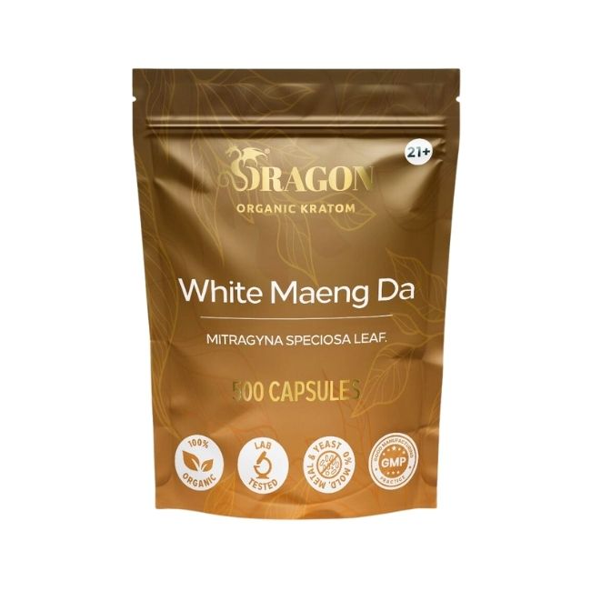 White Maeng Da Dragon Organic Kratom 500ct Capsules Bag